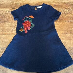 ZARA Navy Floral Embroidered Dress Size 7